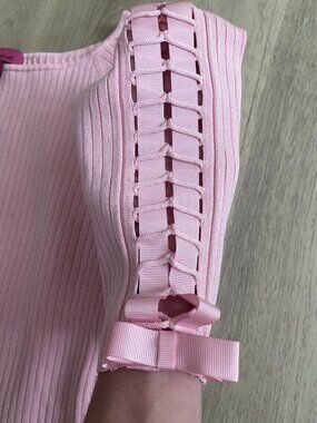 L.A.C.E Ribbed Knit Top w/ Ribbon Sleeve Detail Pink Size S/M Cozy Girly
